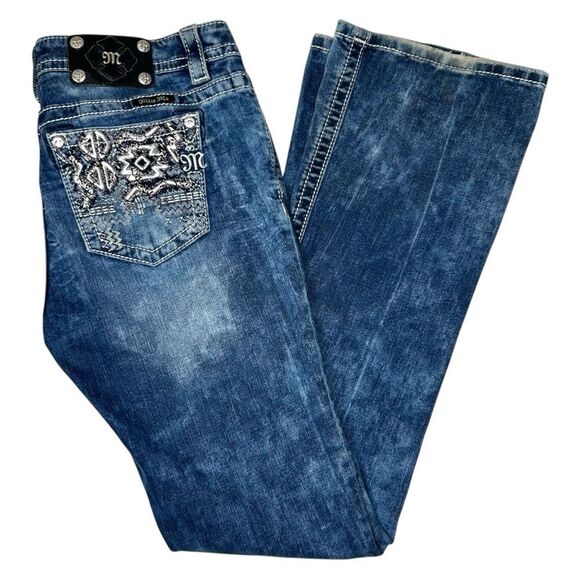 Miss Me Signature Boot Cut Stretch Denim Jeans Aztec Embroidered Cowgirl Size 30 - Picture 1 of 10